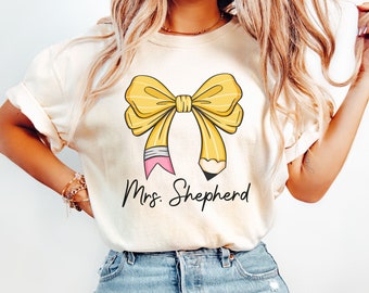 Personalized Teacher Shirt, Coquette Teacher Shirt, Comfort Colors Teacher Tee,  Custom Teacher Gift, Back to School, New Teacher Gift