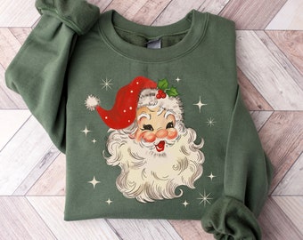 Retro Santa Claus Sweatshirt, Vintage Santa Sweater, Christmas Santa Sweatshirt, Holiday Sweater, Ugly Christmas Sweater, Womens Christmas