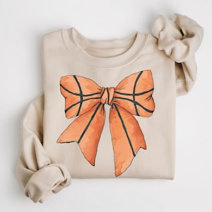 Basketball Bow Sweatshirt, Coquette Basketball Sweater, Cute Basketball Mom Crewneck, Gift for Basketball Lover, Cute Basketball Pullover