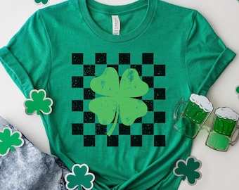 St. Patricks Day Shirt, Green Shamrock Shirt, Retro Lucky Tee, Irish St. Pattys Day Gift, Green Shamrock Tee, Four Leaf Clover, Shenanigans