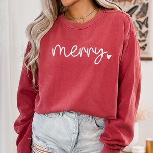 Comfort Colors Merry Christmas Sweatshirt, Christmas Sweater, Oversized Holiday Sweatshirt, Merry and Bright, Christmas Party, Winter Shirt