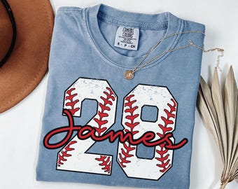 Custom Baseball Number Shirt, Comfort Colors Baseball Tee, Personalized Baseball Player Shirt, Baseball Fan Gift, Sports Mom tee, Game Day