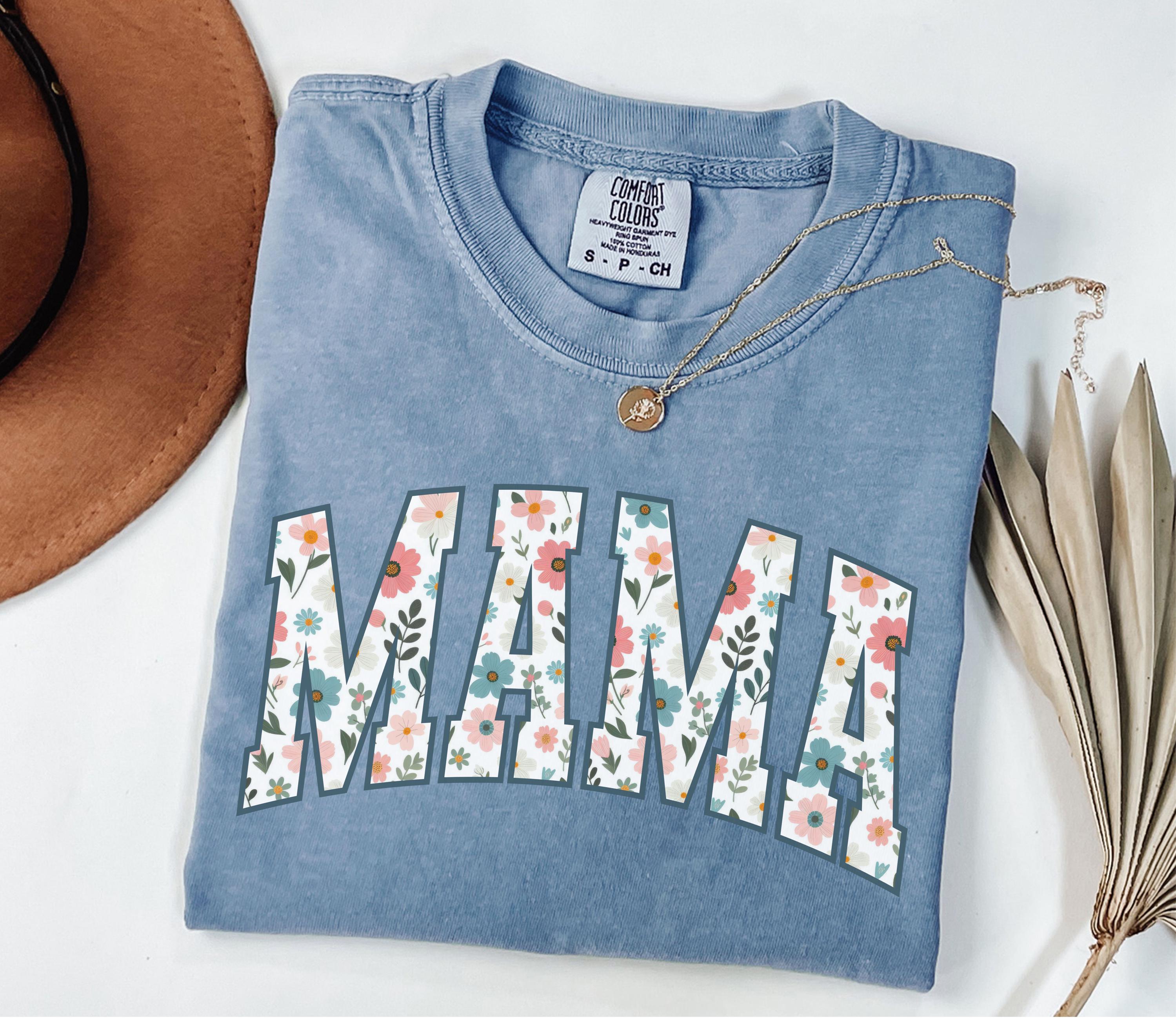 Floral Mama Shirt, Comfort Colors® Mom Spring Tee, Trendy Mom Tshirt, Women's Flower Mama Shirt, Spring Pregnancy Reveal Gift for New Mom
