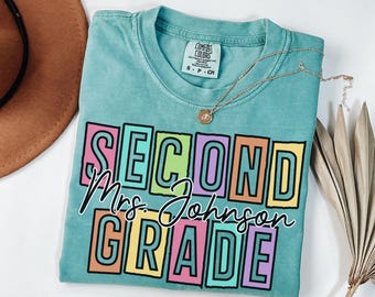 Comfort Colors® Second Grade Teacher Shirt Custom Preppy 2nd Grade Teacher Personalized Team Teacher Tees Back to School New Teacher Gift