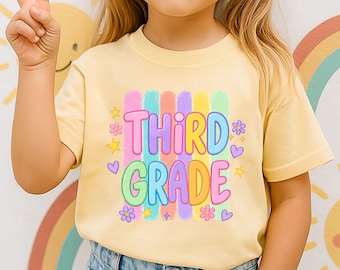 Youth Striped Third Grade Comfort Colors® Tshirt, Matching 3rd Grade Kid Tee, Girl's First Day of School, Elementary Back to School t-shirt