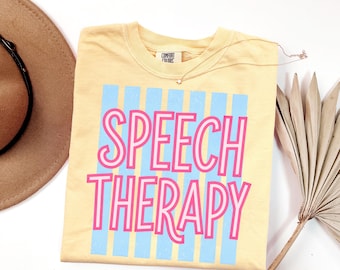 Speech Therapy Comfort Colors Shirt, Striped Speech Therapist Tees, SLP Tshirt, Gift for SLPA, Speech Language Pathologist, Language Teacher