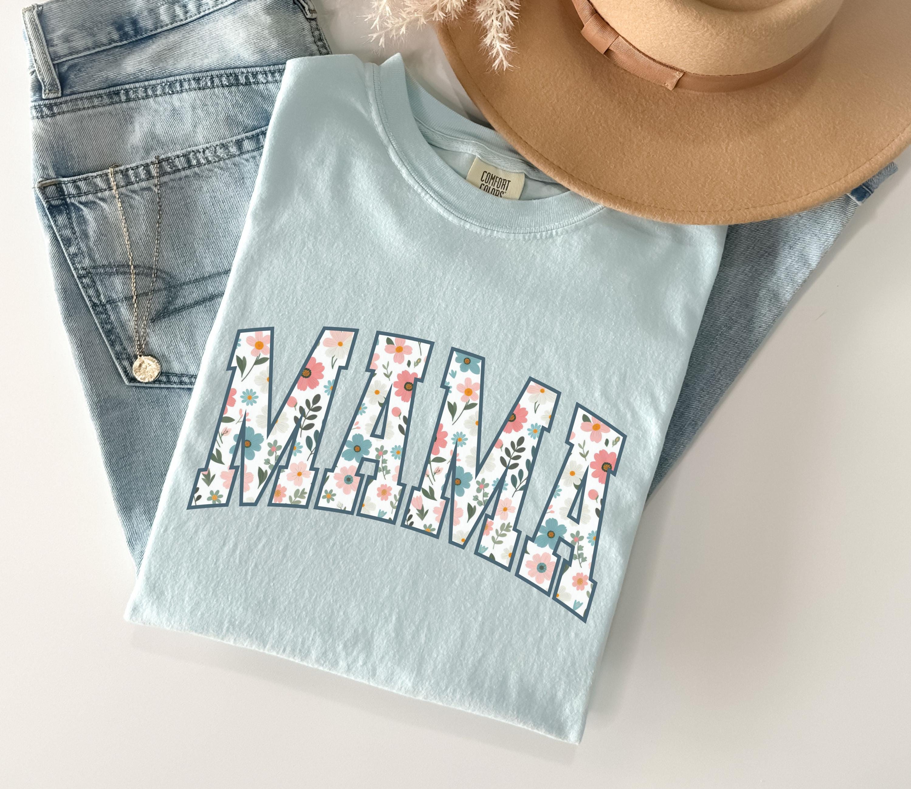 Floral Mama Shirt, Comfort Colors® Mom Spring Tee, Trendy Mom Tshirt, Women's Flower Mama Shirt, Spring Pregnancy Reveal Gift for New Mom
