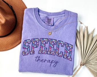Camiseta Comfort Colors para logopedas, camisetas florales para terapia del habla, camiseta SLP, regalo para asistente de logopedia, patólogo del habla y del lenguaje, profesor de idiomas.