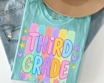 Comfort Colors Striped Third Grade T-shirt, Matching 3rd Grade Team Tees, Teacher Appreciation Gift, Preppy Teach Shirt, Back to School