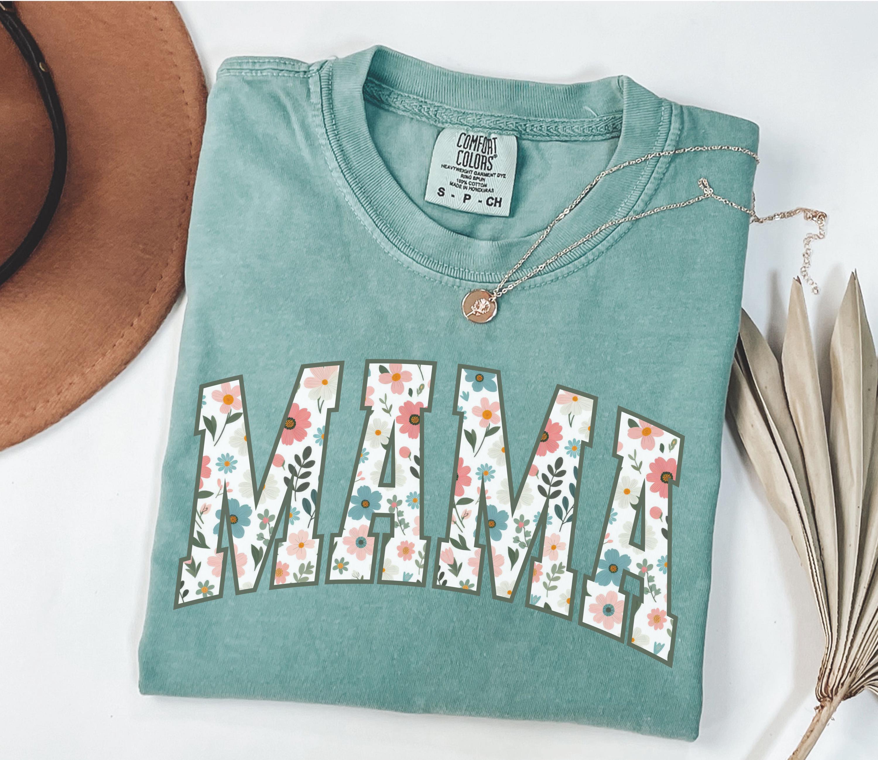 Floral Mama Shirt, Comfort Colors® Mom Spring Tee, Trendy Mom Tshirt, Women's Flower Mama Shirt, Spring Pregnancy Reveal Gift for New Mom