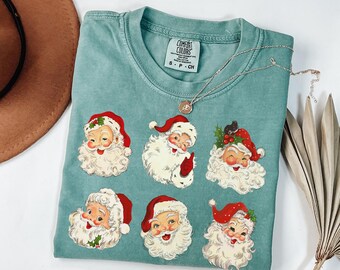 Comfort Colors Vintage Santa Claus Shirt Christmas Holiday Tee Retro Santa Christmas Tshirt Women's Holiday Party Clothing Winter Gift