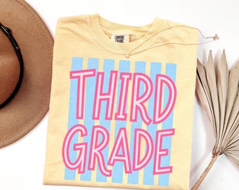 3rd Grade Striped Teacher Tee, Comfort Colors® Third Grade Team Tshirt, Matching 3rd Grade Tees, School Staff Back to School Gift, Teach Tee