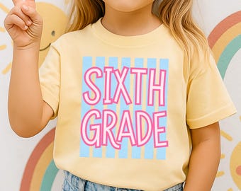 Youth Striped Sixth Grade Comfort Colors® Tshirt, Matching 6th Grade Kid Tee, Girl's First Day of School, Elementary Back to School t-shirt
