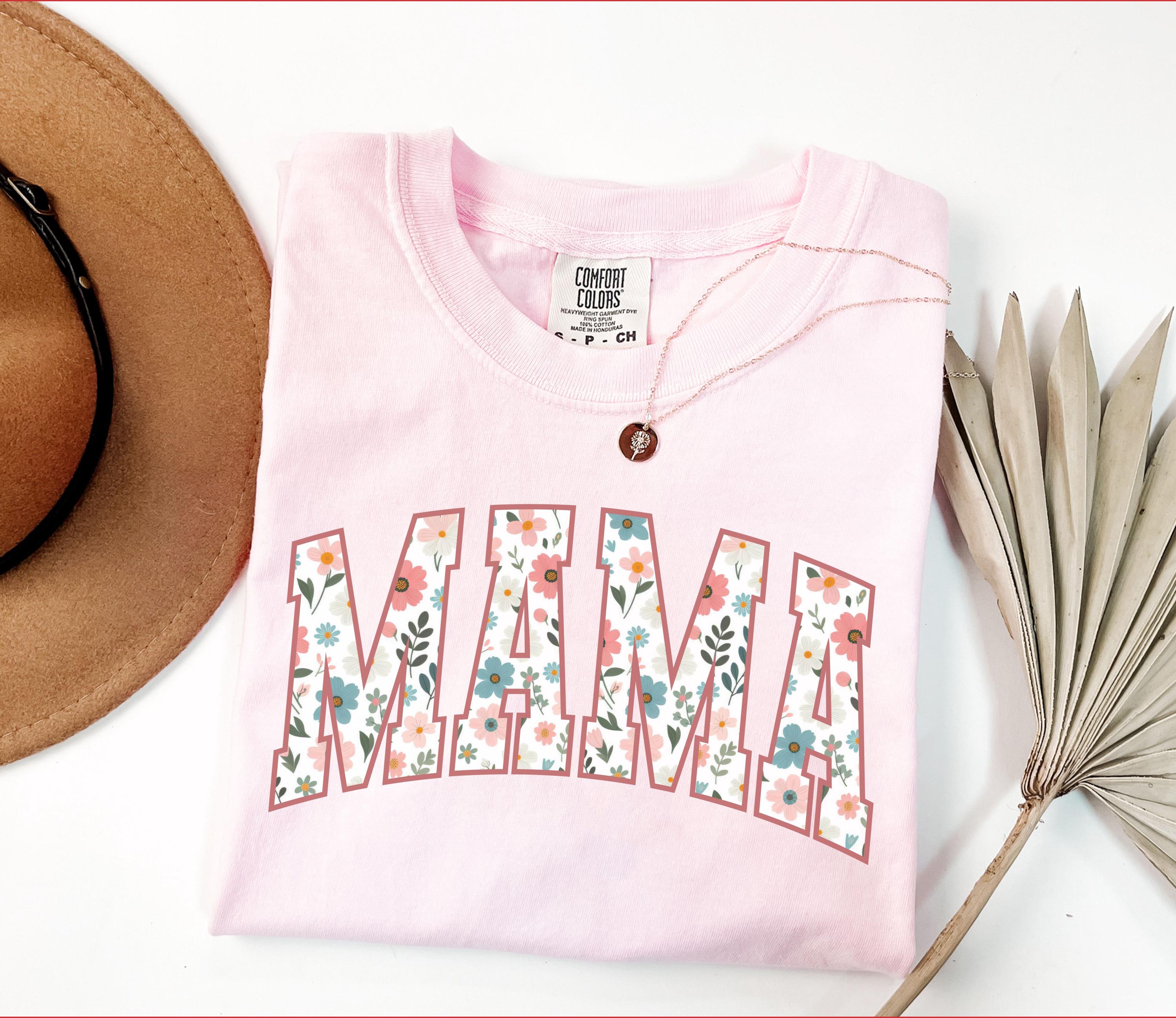 Floral Mama Shirt, Comfort Colors® Mom Spring Tee, Trendy Mom Tshirt, Women's Flower Mama Shirt, Spring Pregnancy Reveal Gift for New Mom