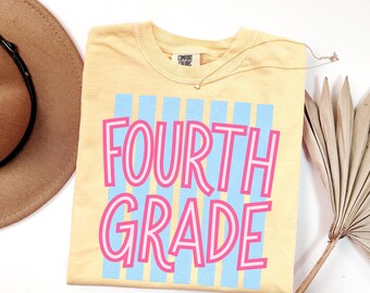 Striped Fourth Grade Comfort Colors® T-shirt, Matching 4th Grade Team Tees, Teacher Appreciation Gift, School Staff Shirt, Back to School