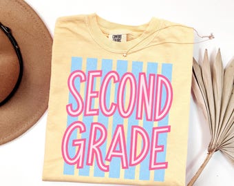 Striped Second Grade Comfort Colors® T-shirt, Matching 2nd Grade Team Tees, Teacher Appreciation Gift, School Staff Shirt, Back to School