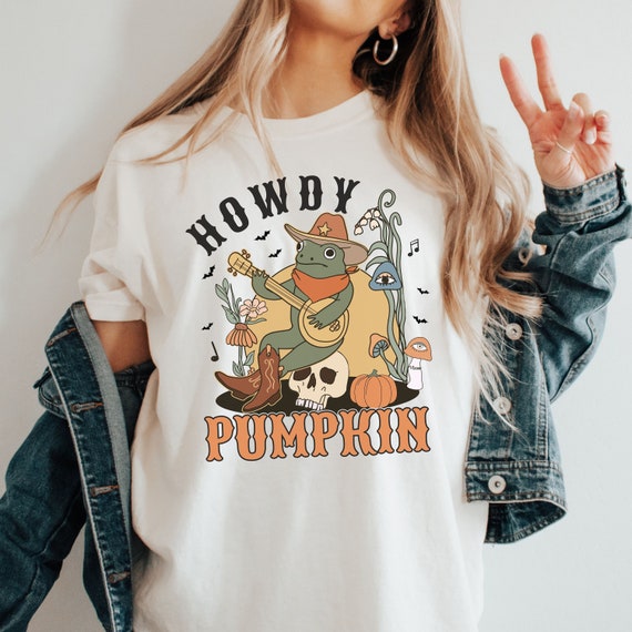 Spooky Cottagecore Shirt, Comfort Colors Cowboy Halloween Shirt, Halloween Frog Tee, Goblincore Shirt, Western Graphic Tee, Howdy Pumpkin