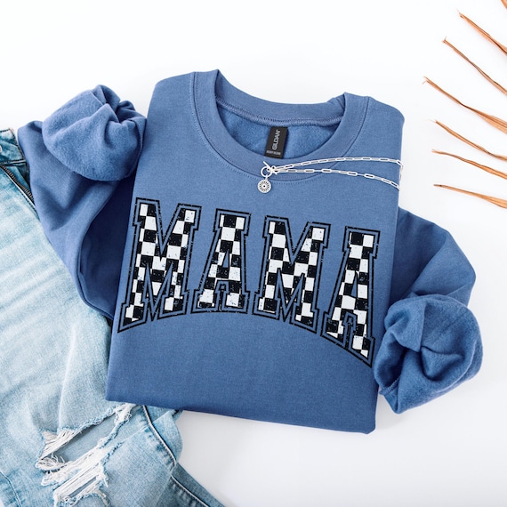 Checkered Mama Sweatshirt, Cute Retro Mom Crewneck, New Mom Gift, Pregnancy Announcement, Mothers Day Gift, Trendy Vintage Mom Sweater
