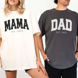Custom Mom and Dad Shirts, Comfort Colors Dad and Mom shirt, New Dad Shirt, Mom est 2025, New Mom and Dad gift, Pregnancy Reveal, Dad to Be