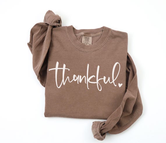 Comfort Colors® Thankful Shirt, Espresso Long Sleeve Thanksgiving Tshirt, Trendy Thankful Tee, Women's Fall Gift, Give Thanks Grateful Shirt