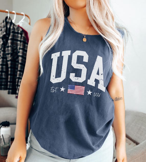 4th of July USA Tank Top, Comfort Colors Fourth of July Tank, Patriotic Tank, Summer Tank Top, Trendy USA Tank, America Est 1776