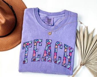 Comfort Colors® Floral Teacher Shirt Gift for Teacher, Retro Teach Tee, Teacher Appreciation, Teacher Graduation, Student Teacher Gift
