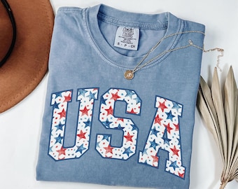 Comfort Colors USA Shirt, Fourth of July Tee, 4th of July Patriotic Red White and Blue Tshirt, American Stars T-shirt, Americana Gift