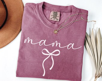 Comfort Colors® Mama Bow Shirt, Fall Mom T-Shirt, Minimalist Coquette Mama Tee, Mother's Day Gift, Gift for New Mom, Pregnancy Reveal Tshirt