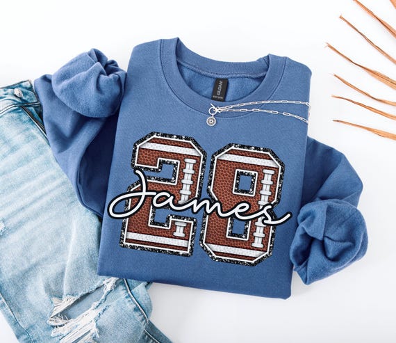 Personalized Football Number Sweatshirt, Custom Football Mom Sweater, Football Fan Pullover, Fall Football Name Gift, Game Day Crewneck