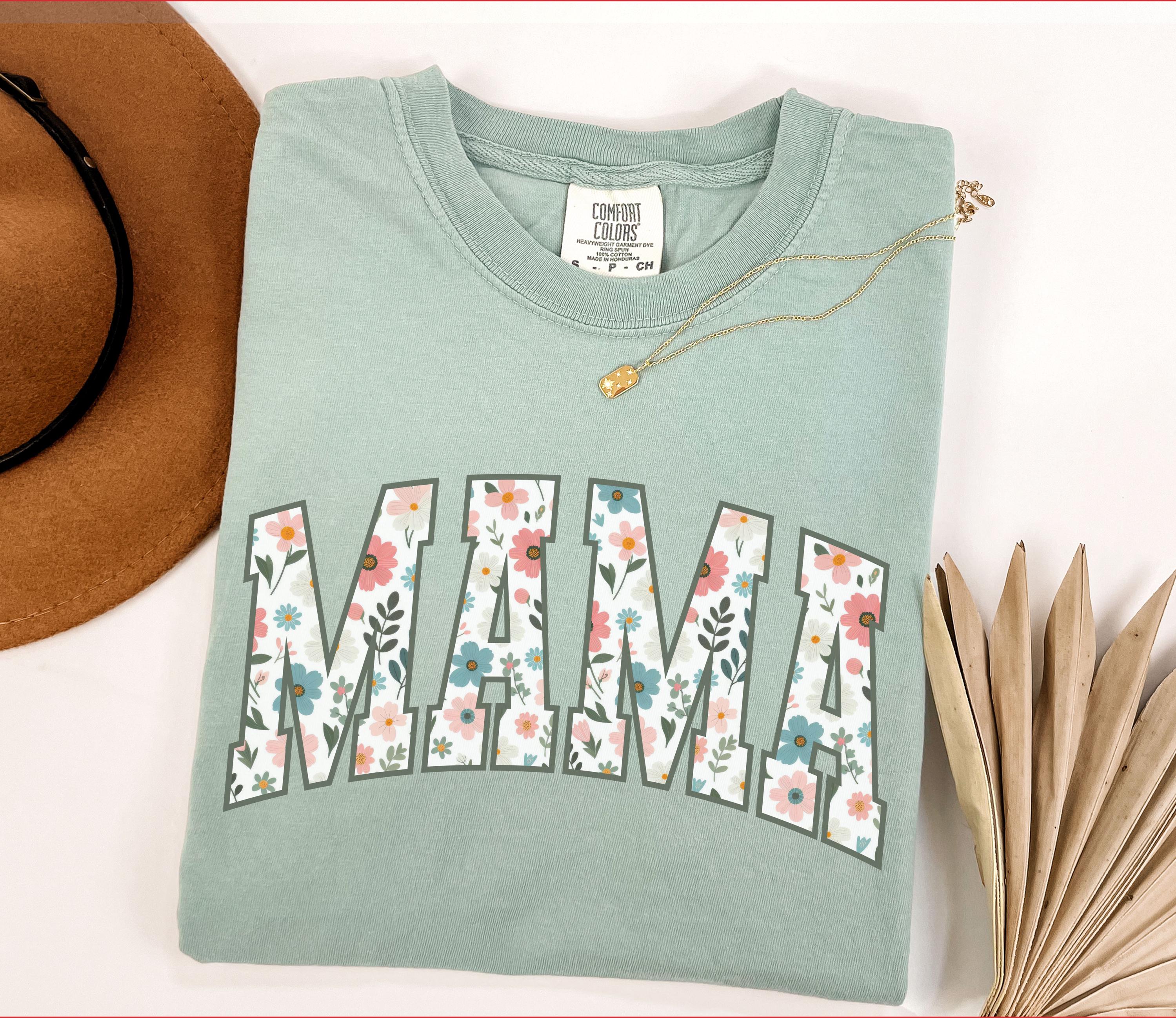 Floral Mama Shirt, Comfort Colors® Mom Spring Tee, Trendy Mom Tshirt, Women's Flower Mama Shirt, Spring Pregnancy Reveal Gift for New Mom