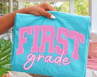 Comfort Colors® Striped First Grade T-shirt, Matching 1st Grade Team Tees, Teacher Appreciation Gift, School Staff Shirt, Back to School