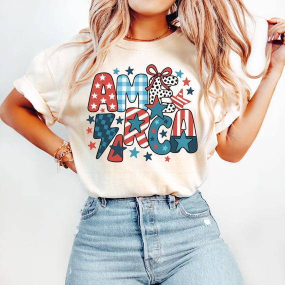 Retro America Shirt, Comfort Colors Americana Shirt, Coquette Fourth of July Shirt, USA Tshirt, Women's 4th of July, Patriotic Tee, America