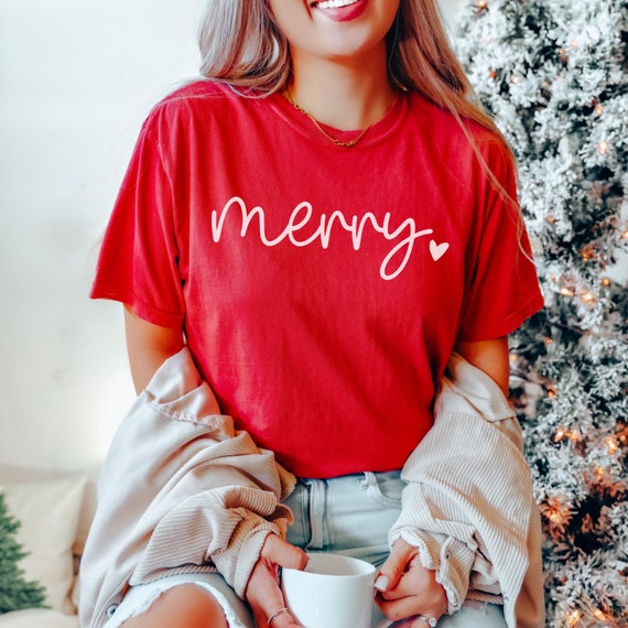 Comfort Colors Merry Christmas Shirt, Christmas Pajama Tee, Cute Holiday Shirt, Merry and Bright, Christmas Party, Winter Shirt, Merry Shirt