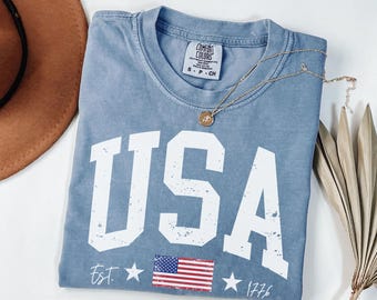 Comfort Colors USA Shirt, Fourth of July Shirt, 4th of July Patriotic Red White and Blue Tshirt, America Est 1776 T-shirt, Distressed Tee