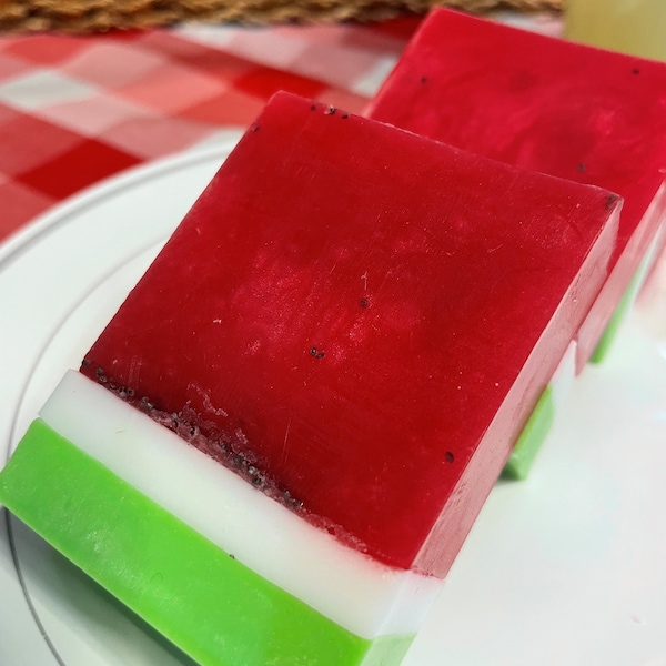 Watermelon Scented Soap Bars, Handcrafted Fruity Summer Soap With Poppy Seeds