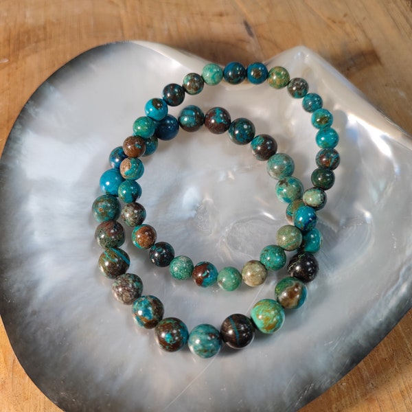 Bracelet Chrysocolle, contre la fièvre et les bouffées de chaleur, créativité, confiance, équilibre les cycles hormonaux