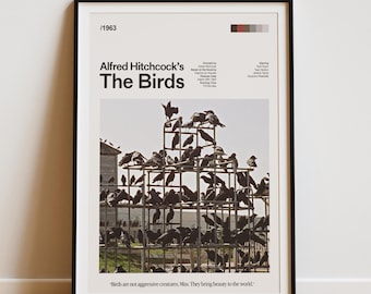 Hitchcocks The Birds Movie Poster Art Print with Quote, Modern Retro Vintage Film Cinema Home Wall Art Version 1