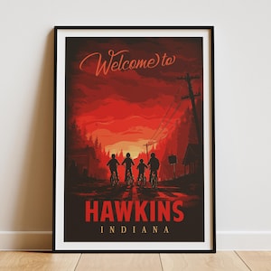 Hawkins Indiana Stranger inspired Poster Art Print, Modern Retro Vintage Cinema Home Wall Art