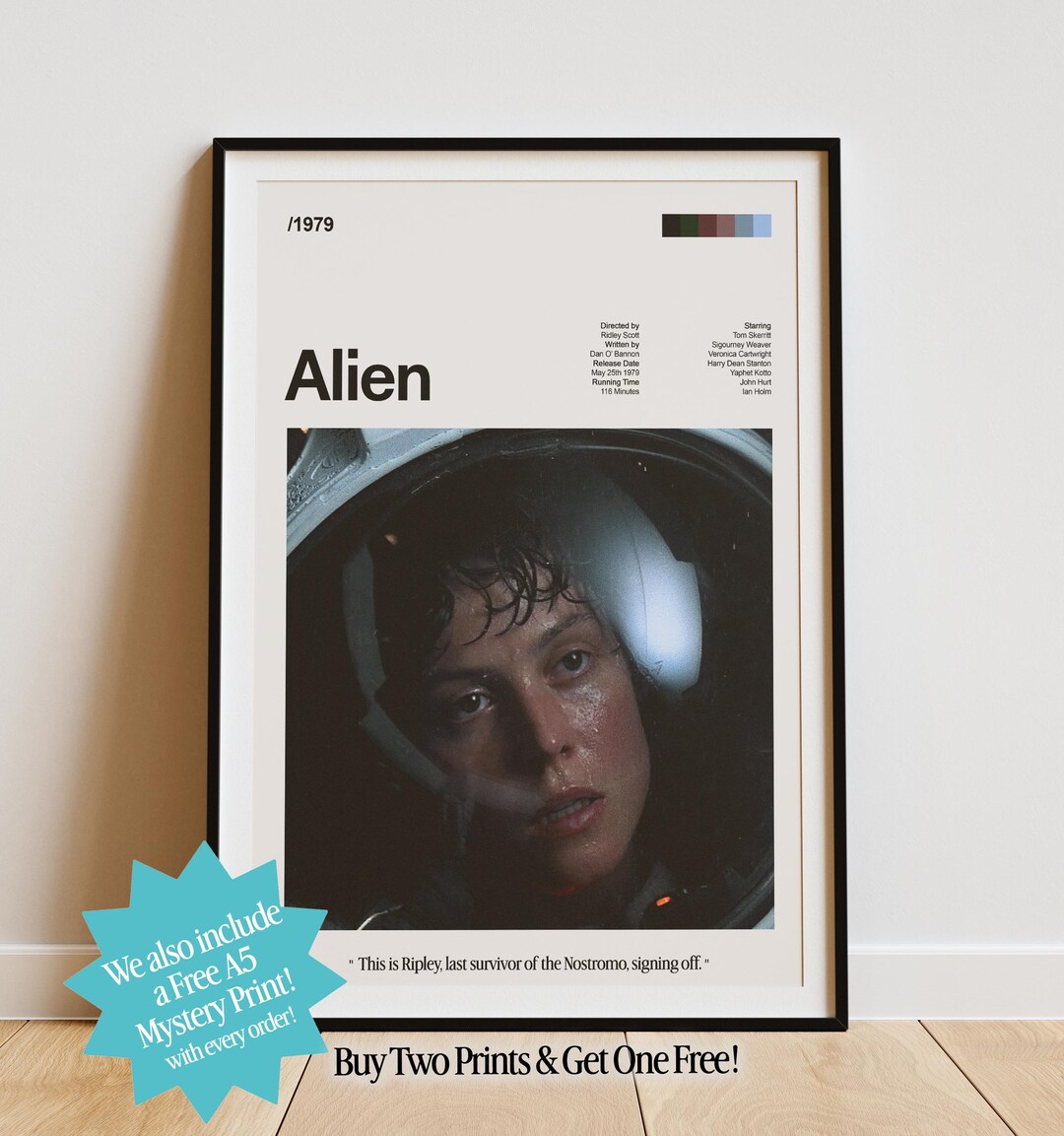 Alien 1979 Movie Poster Art Print With Quote, Modern Retro Vintage ...