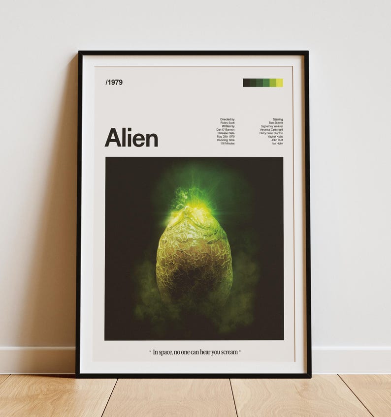 Alien 1979 Movie Poster Art Print With Quote, Modern Retro Vintage Film ...