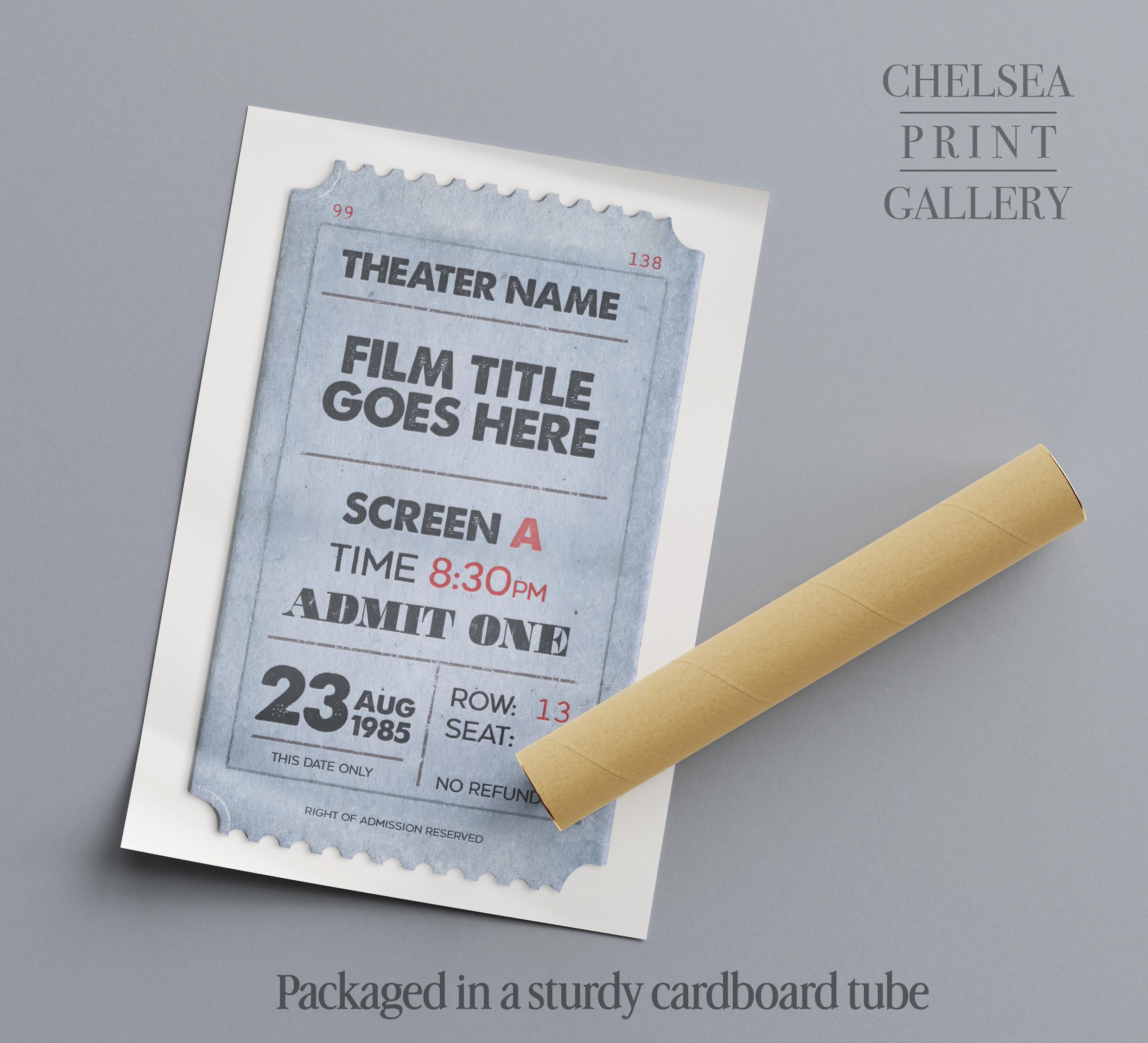 Custom Movie Ticket Stub Poster Print Retro Vintage Cinema Film Home