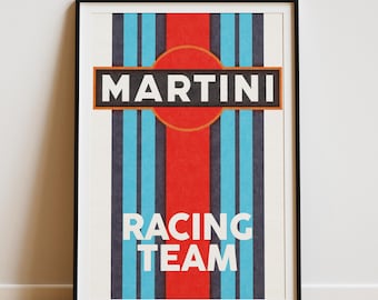 Martini Motor Racing Team Poster Art Print, Modern Retro Vintage Home Wall Art
