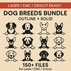 150+ Races de Chiens – Fichiers DXF / SVG | Outline + Plein | Pour CNC, Laser, Cricut, Découpe