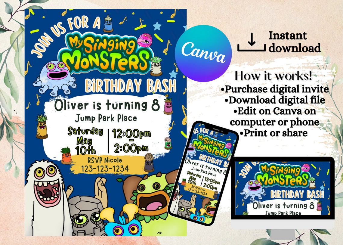 My Singing Monsters Birthday Invitation - Etsy