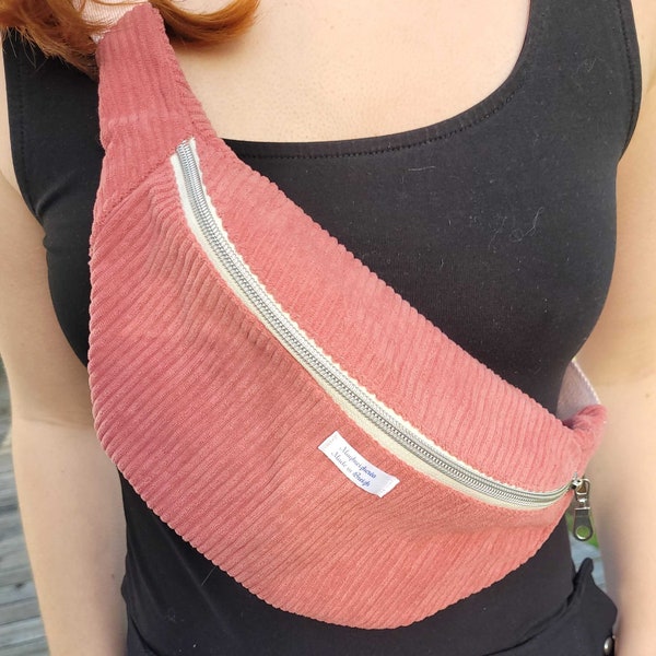 Sac Banane Velours Rose Fabriqué à La Main - Exemplaire Unique Capacité Généreuse