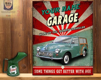 Personalised Morris Traveller classic car estate vintage metal garage workshop sign RS179