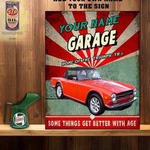 Personalised Triumph TR6  Metal Wall Sign retro vintage garage sign RS94
