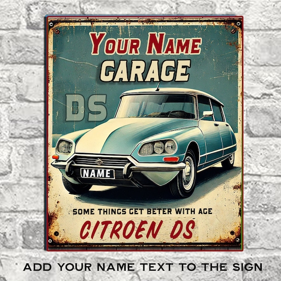 Personalised Citroen DS Metal Classic Car Metal Sign Retro Garage