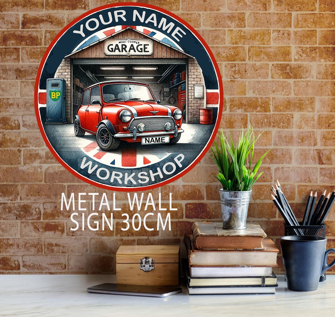Letrero metálico para pared personalizado de Mini Cooper redondo, coche ...