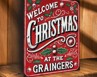 Personalised Large  Christmas Vintage Welcome  Home Holiday Santa festive   Add your own  Name  metal wall sign